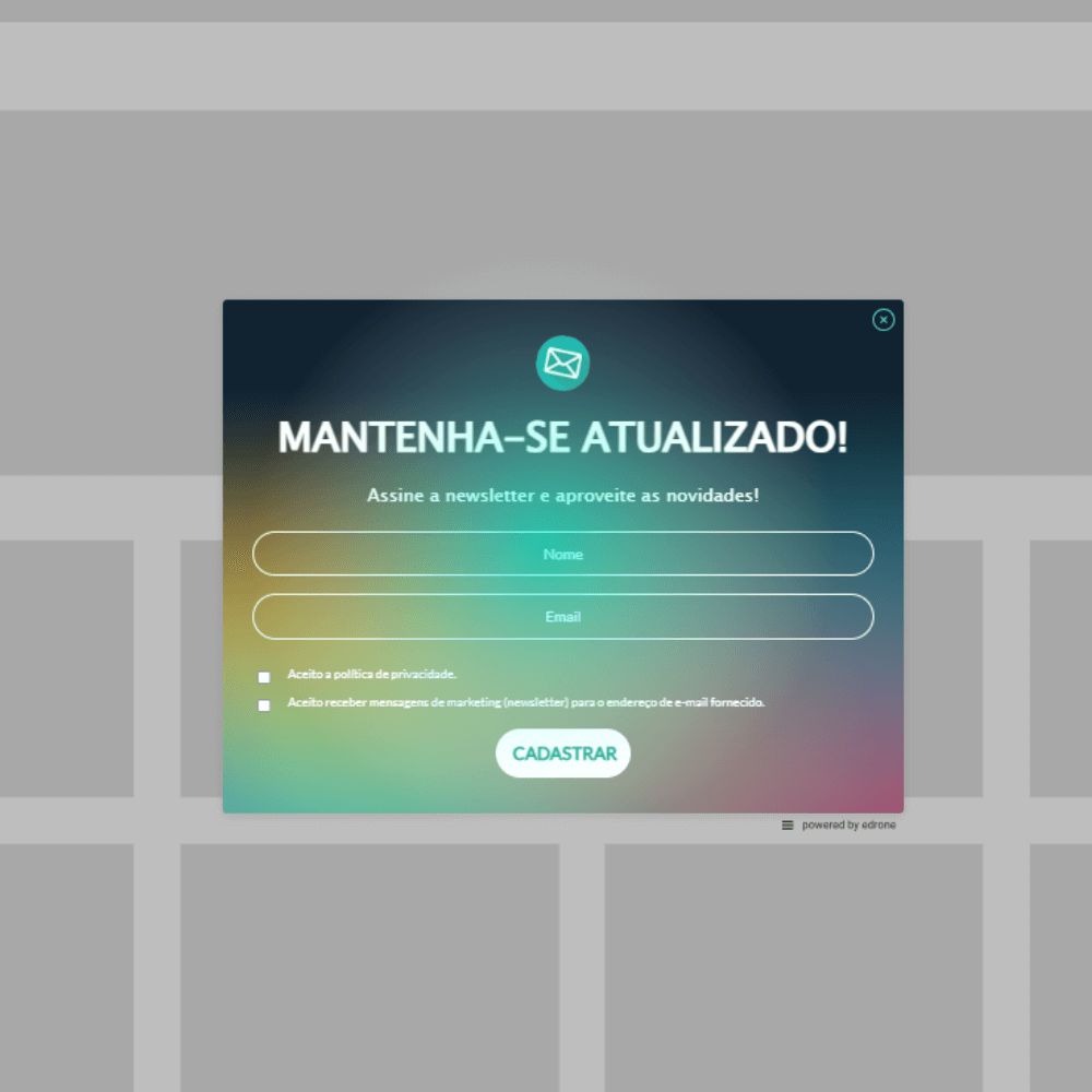 pop up de inscrição de newsletter feito no sistema edrone