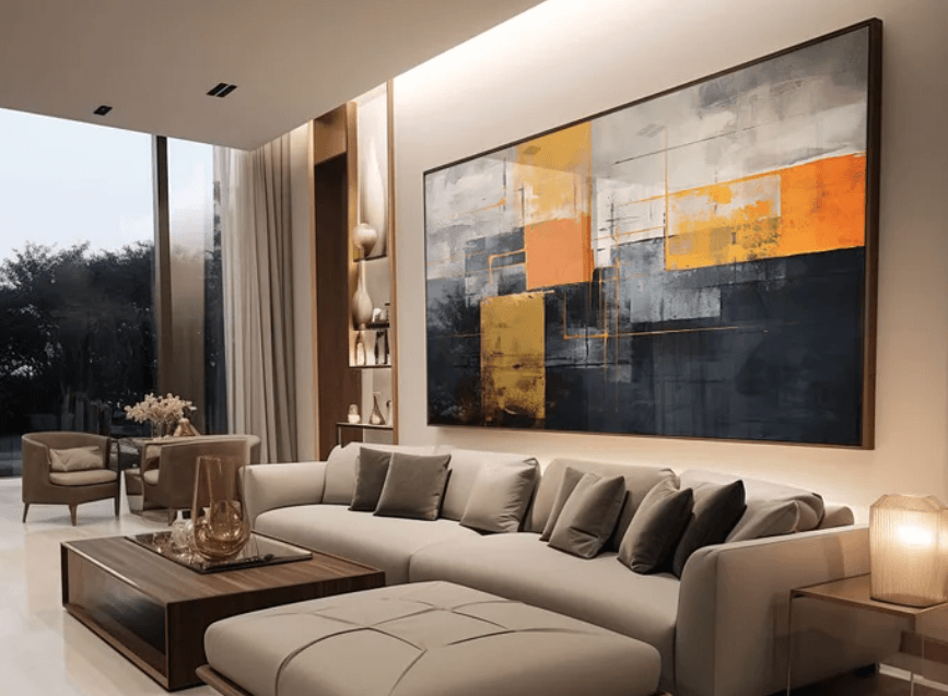 Imagem de uma sala com quadro da Casa Linda Decorações - reprodução do site