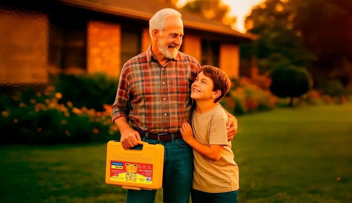senhor e menino no jardim de casa - case lojas kaster